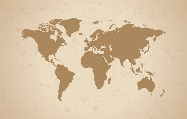 Illustration of a Colored map of world. Grunge world map. Old world map on paper.