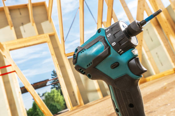 istock Power Tool in Focus at a Construction Site on a Sunny Day 2198930206