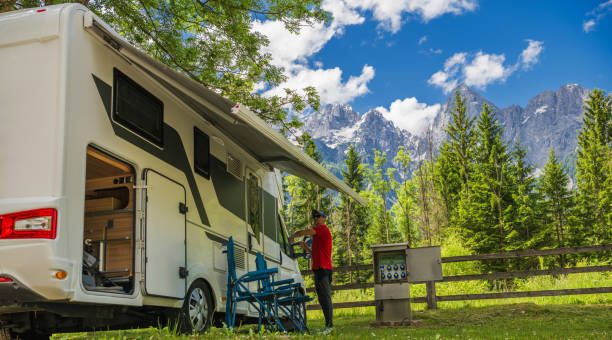 istock Enjoying a Sunny Day in Nature While Camping in an RV Camper Van 2198936258