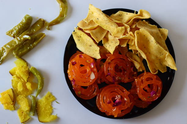 istock Jalebi with fafda, a beloved combination from Gujarat, India 2198939250