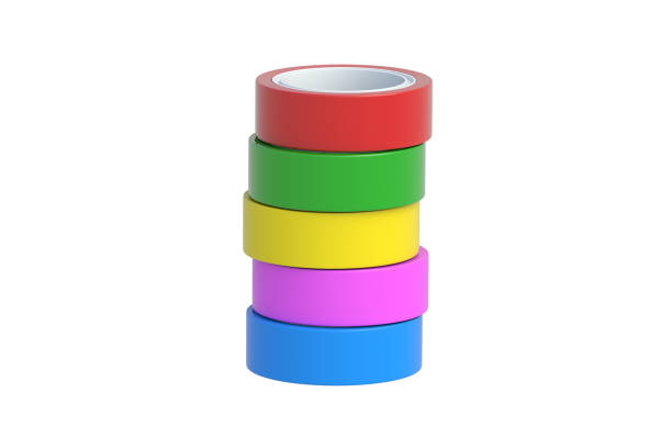 istock Stack of rolls of adhesive insulation tape isolated on white background. 3d render 2198951596