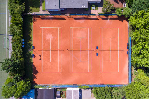 istock Tennis court - aerial view 2198953352
