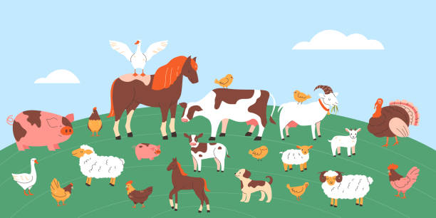 istock Farm scene with domestic animals and birds 2198961747