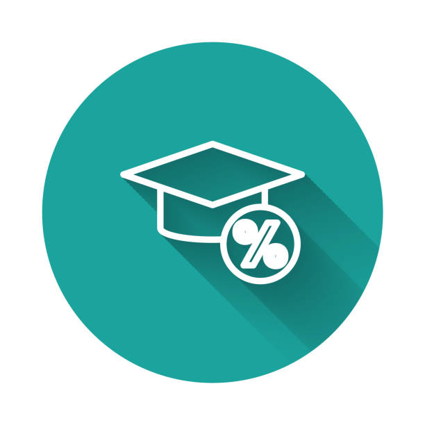 istock White line Graduation cap and coin icon isolated with long shadow background. Education and money. Concept of scholarship cost or loan, tuition or study fee. Green circle button. Vector 2198964078