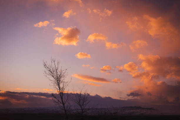 warm clouds in the sky at sunset