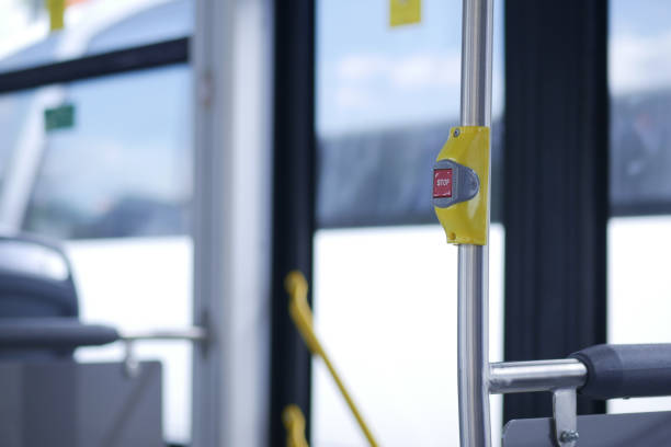 istock Closeup of Bus bell switch for stop inside the public bus 2198969161