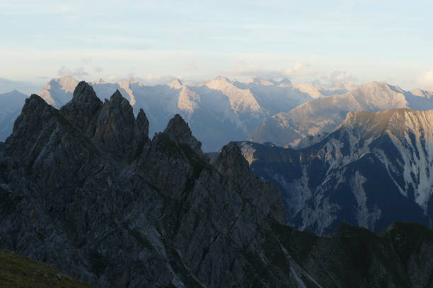 Panoramic view from Nordlinger hut on Karwendel Hohenweg, Austria in autumn