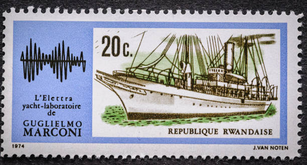 rwandská poštovní známka 1974 - guglielmo marconi - stock snímky, obrázky a fotky