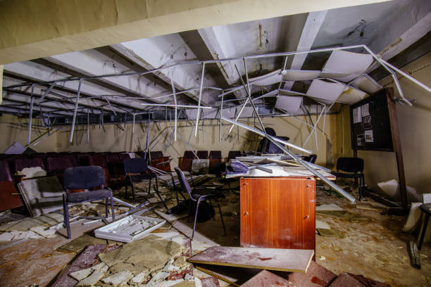 istock Inside destroyed office building. Consequences of attack concept 2198976181
