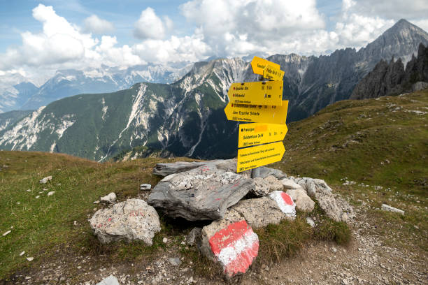 Ursprungssattel Nordlinger hut on Karwendel Hohenweg, Austria in autumn