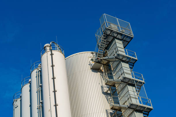 green stored raw material tank copy space