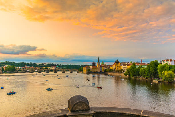 istock Prague at Sunset with Vltava River and Historic Landmarks 2198985602