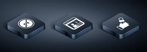 istock Set Isometric Censored stamp, Journalist news and Information icon. Vector 2198990931