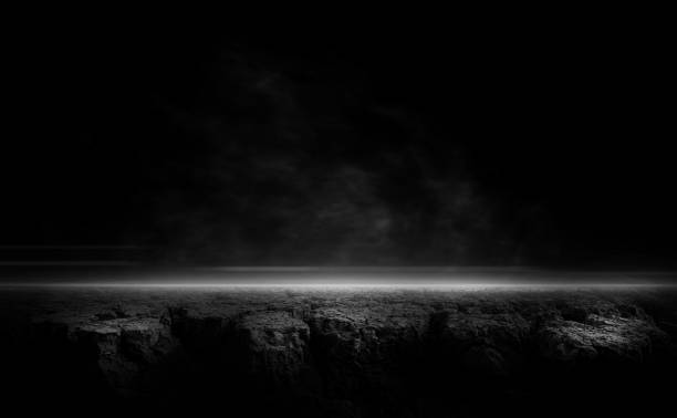 3D Rendering Abstract asphalt light in a dark cliff empty street lightning.