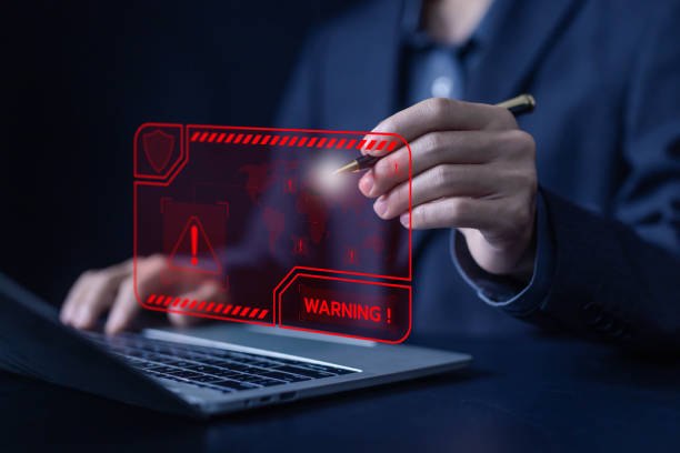 istock alert cyber attack, symbol threat on the network. concept of a security warn system for hacker attacks, warning sign error 404 on the website. crime and vulnerability on the internet 2199022030