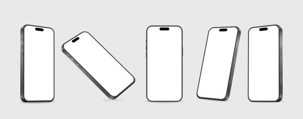 realistic smartphone mockup. mobile phone vector on white background. device front view. 3d mobile phone with shadow. realistic, high quality smart phone mockup for ui ux presentation. - iphone stock illustrations