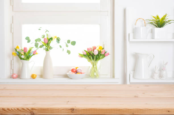 istock Table free space background for your product display over window sill with colorful Easter decoration 2199033428