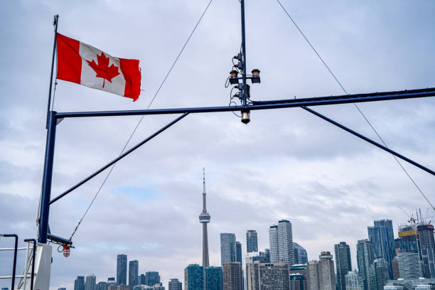 istock Canadian flag with downtown Toronto skyline in the background. 2199035115