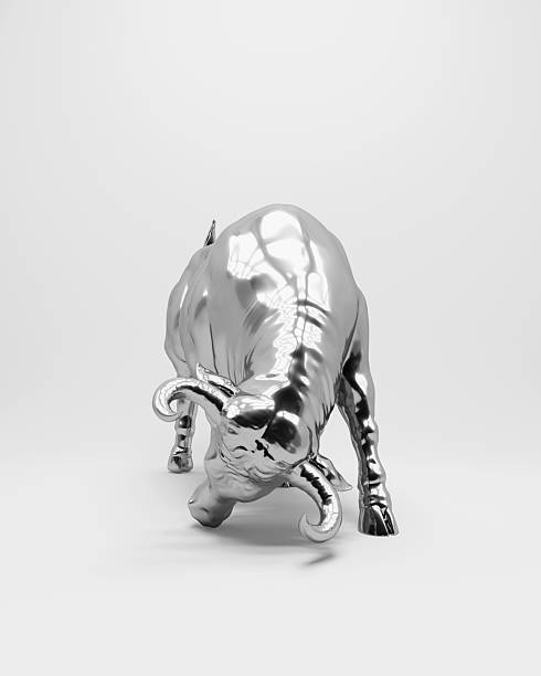 istock Bull strong bullish muscular financial aggressive white silver gray 2199035248