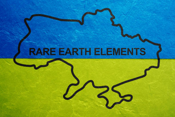 Rare earth elements over a map of Ukraine. 17 minerals that are indispensable to the manufacturing of smartphones, electric vehicles and military