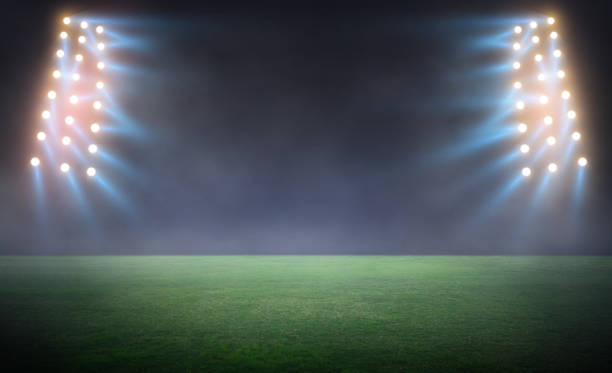istock Green soccer field, bright spotlights, 2199038564
