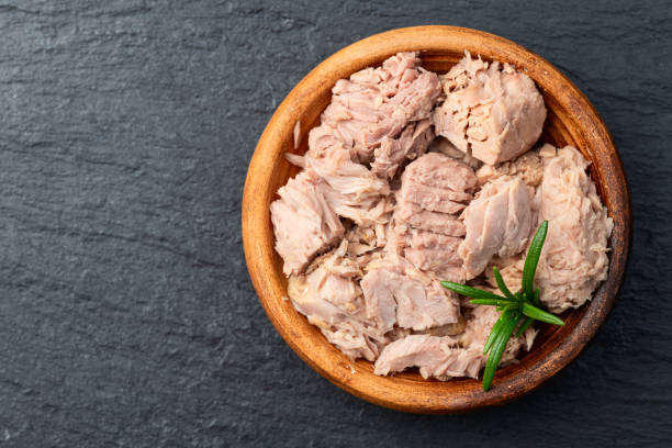istock Canned tuna in bowl photography . Top view 2199047103