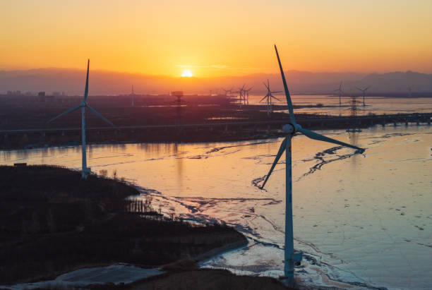 istock aerial view wind turbines at sunset. Beijng, china. 2199051952