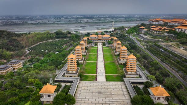istock Overview of the tranquil Fo Guang Shan Buddha Complex in Taiwan surrounded by lush greenery 2199061380