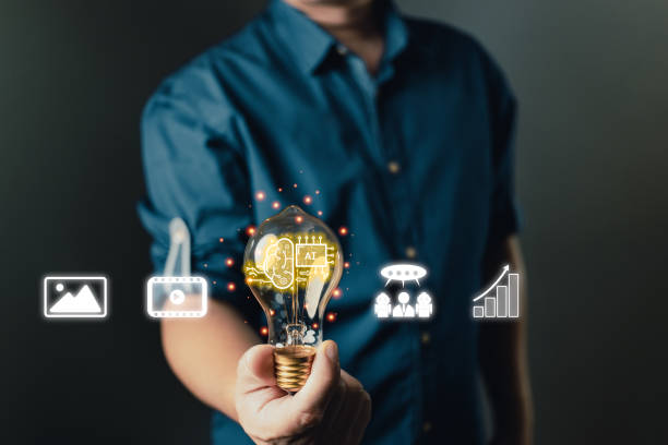 istock person hand holding power lightbulb and pretend to think. Marketers education, research, analyze media video streaming content creation and online marketing strategies to grow their digital business. 2199061778