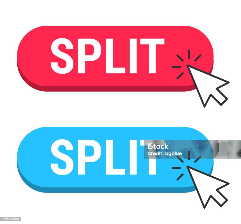 Split Red And Blue Buttons With Cursor On White Background Stock ...