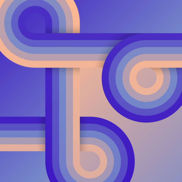 istock Blue retro background with rounded and striped shapes. Vintage geometric design 2199081100