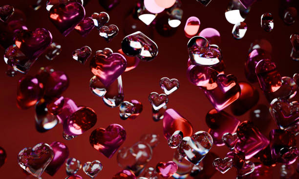 3D Glass Hearts Artwork with Reflective Effects for Love and Romance Themes