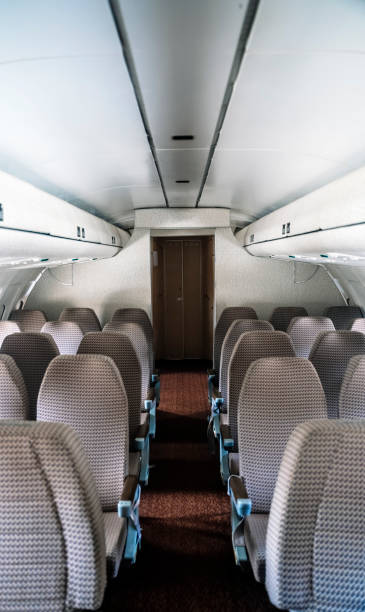 istock Airplane interior. Business class airplane interior. Vintage retro airplane interior 2199082061