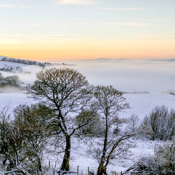 View of a snow covered landscape in North Wales, UK