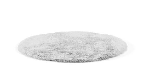 White Fur clean round floor carpet isolated on white - 3d rendering