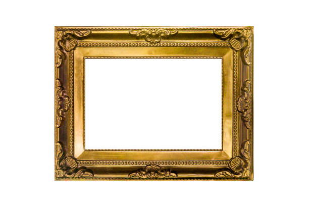 istock Gold frame for a picture in a classic baroque style on a white blank background 2199088180