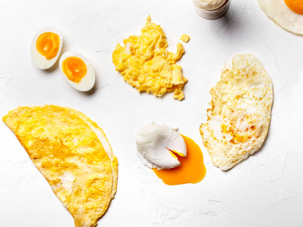 istock Various ways of cooking chicken eggs. Different ways of cooking eggs. Different dishes from chicken eggs. Omelette, soft-boiled, hard-boiled, fried, scrambled eggs. Cooked eggs variation. 2199090906