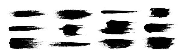 stockillustraties, clipart, cartoons en iconen met black paint brushes set isolated on white - verfkwast