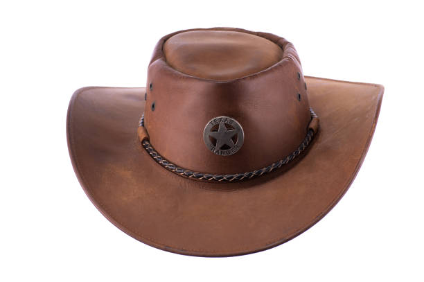 istock old leather brown sheriff hat isolated on white background 2199094101