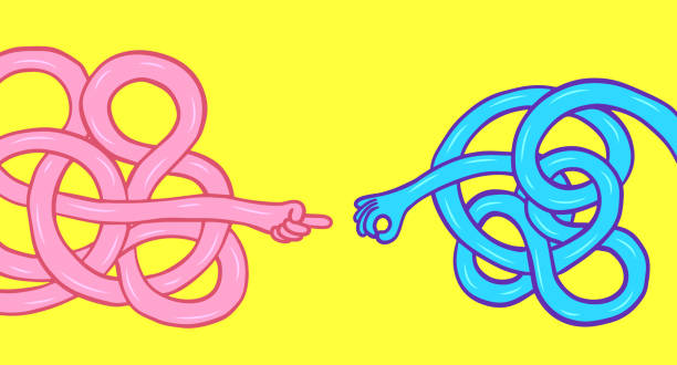 istock Abstract cartoon long two hands in funny flat style. Colorful art composition of love, support or care. Vector illustration. 2199094835