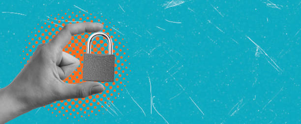 istock Data is secure in a contemporary art art collage featuring a hand with a lock. 2199101471