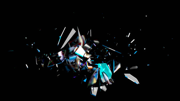 Shattered Glass Explosion with Colorful Reflections on Black Background