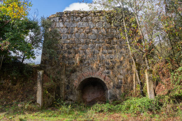 istock Abandoned stone kiln amidst overgrown greenery in a forest clearing 2199103001