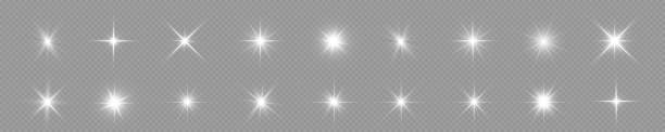 Stars bright white. Glow light effect. Transparent light effect sparkl, lens flare, explosion, glitter, sun flash, sparks and stars. Sunlight, abstract special effect.