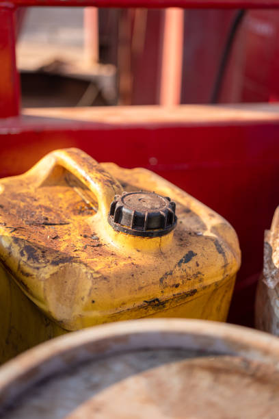 istock Used engine oil or hydraulic motor oil gallon. 2199111086