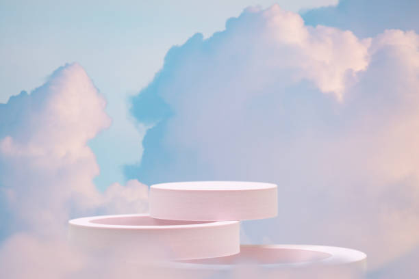 istock Minimal geometry podium table top with blue sky pink white cloud background.product placement pedestal modern stand display,surreal paradise dreamy concept. 2199113238