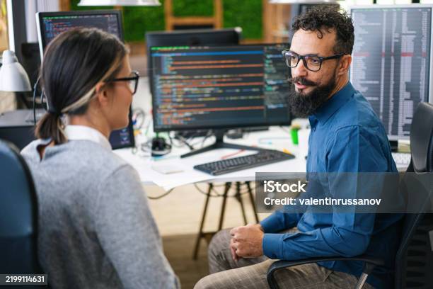 Software Programmers Analyzing Html Code And Database Brainstorming ...