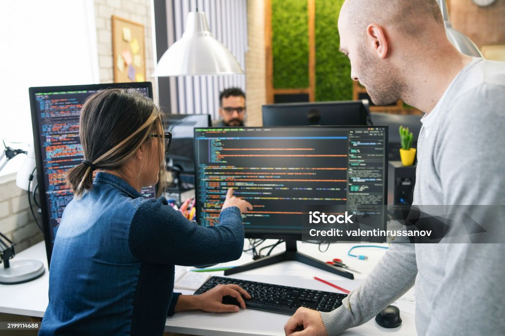 Software Programmers Analyzing Html Code And Database Brainstorming ...