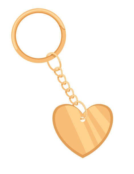 istock Golden heart keychain with ring and chain vector illustration isolated on white background 2199121807