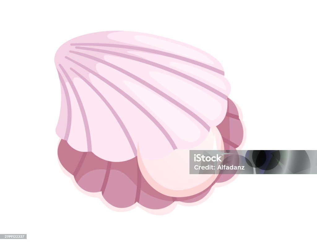 Opened Pink Clam With Pearl Inside Seashell Vector Illustration ...